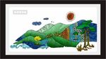 山水手绘线描装饰画