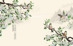 绿色花鸟壁画素材图片背景墙