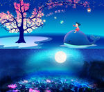 高清情人节蓝色海报荷花展板