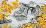 金色花卉山水壁画