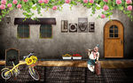 3d自行车复古love爱蔷薇