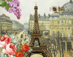 埃菲尔铁塔 手绘巴黎街道