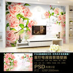 3D立体玫瑰花水中倒影背景墙