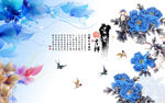 中式国画喜鹊牡丹电视背景墙