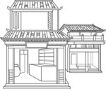 古代街道房屋线描勾线
