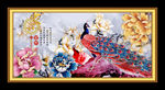孔雀国画相框 立体花朵 壁画