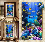 海底世界海豚3D背景墙壁画