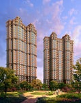 夕阳下的普通住宅建筑效果图