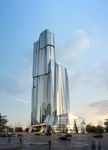 火箭筒玻璃体黄昏建筑效果图