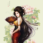 古装美女 牡丹背景