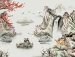 八方聚财山水梅花小鹿画