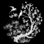 四季梅花花鸟圆盘挂件浮雕灰度图