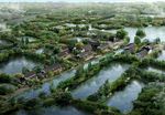 农家乐湿地新农村规划鸟瞰建筑图