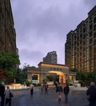 小区入口夜景景观建筑效果图