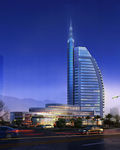 帆船酒店夜景建筑效果图