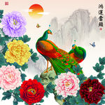 花开富贵孔雀牡丹十字绣无框画