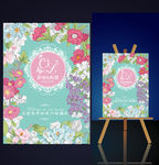 蒂芙尼蓝碎花婚礼水牌设计