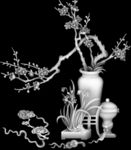 梅花水仙花博古灵芝八宝花瓶灰度