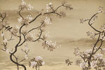中式古典手绘花卉背景墙