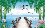 山水情江南风景画客厅背景墙壁纸