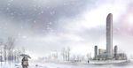 雪景中的高层建筑效果图