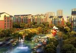 黄昏住宅区鸟瞰植被景观效果图