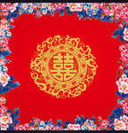 中式大红金色牡丹花