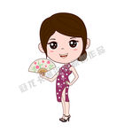 旗袍美女卡通插图