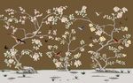 手绘花鸟图电视背景墙