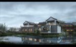 阴天雨景建筑效果图