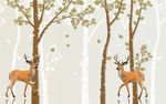 时尚梅花鹿小树影视背景墙