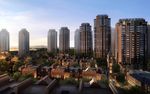 别墅住宅区黄昏鸟瞰建筑效果图
