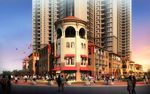 商务广场大门黄昏建筑效果图