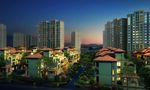 别墅住宅区夜景鸟瞰建筑效果图
