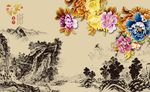 水墨山水 牡丹
