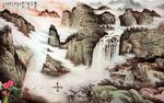 流水生财生水画电视背景墙
