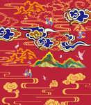 彩色云纹山水