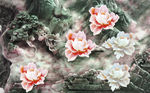 玉石山脉牡丹花立体玉雕背景墙