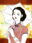 旗袍少女插画