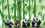 卡通熊猫竹林背景墙