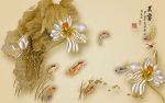 金色荷花九鱼图背景墙