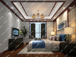 新中式卧室集成墙面效果图模型