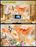 3d立体玉雕牡丹孔雀电视背景墙