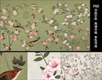 手绘工笔花鸟背景墙纸壁画
