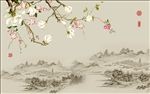 玉兰花鸟中式背景墙