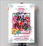 浪漫水彩花朵展板