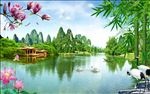 江南春色中式背景墙