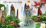 中式油画山水风景如画背景墙壁纸