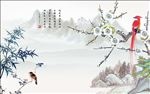 手绘花鸟新中式背景墙