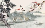 国画花鸟背景墙